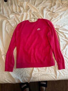 Nike Women's Crewneck Sweatshirt - Hot Pink with White Logo